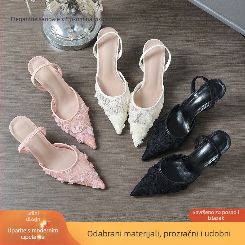 Sandale s jednim remenom, špičasti vrh, gornji materijal od super vlakna, klinasti potpetica 3-6 cm