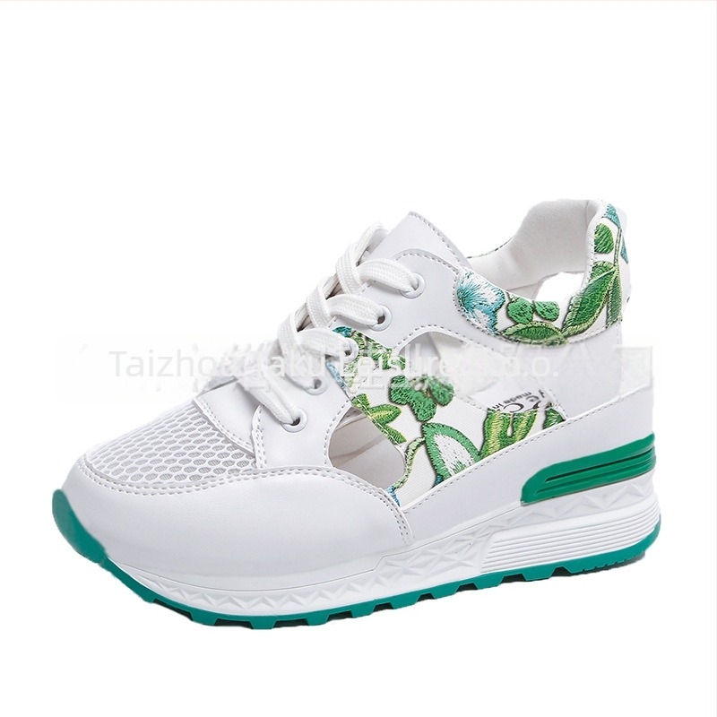 Prozračne sportske sandale s mrežastim gornjim dijelom, unutarnje povećanje visine, vezanje, zaobljeni vrh, PU gornji dio, gumeni potplat