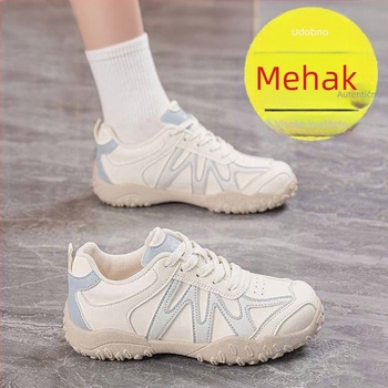 Ženske PU kožne tenisice za trening - okrugli vrh prsta, vezanje, gumeni đon, peta 3–5 cm (PU koža, okrugli vrh prsta, vezanje, gumeni đon, peta 3–5 cm)
