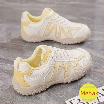 Ženske PU kožne tenisice za trening - okrugli vrh prsta, vezanje, gumeni đon, peta 3–5 cm (PU koža, okrugli vrh prsta, vezanje, gumeni đon, peta 3–5 cm)