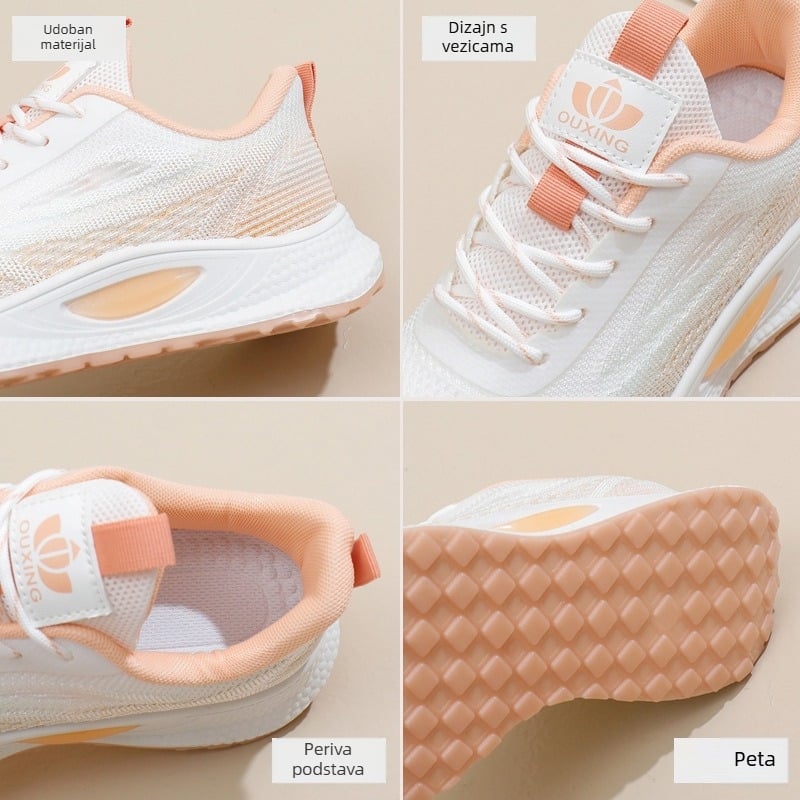 Ženske prozračne mrežaste tenisice za trčanje s debelim potplatom, na vezivanje