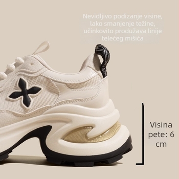Ženske platformske tenisice tipa dad s mrežastim gornjim dijelom, PU ulošak, injekcijski oblikovana potplat, visina pete 3-5 cm, vezivanje