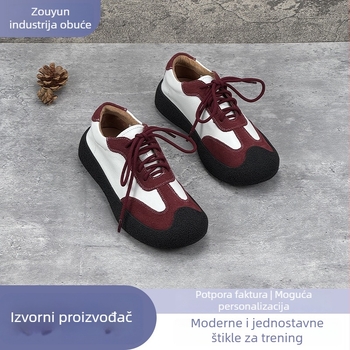 Casual ženske tenisice s vezicama, gornji dio: prvi sloj goveđe kože, okrugli vrh, gumeni potplat, niski pet (1-3 cm)