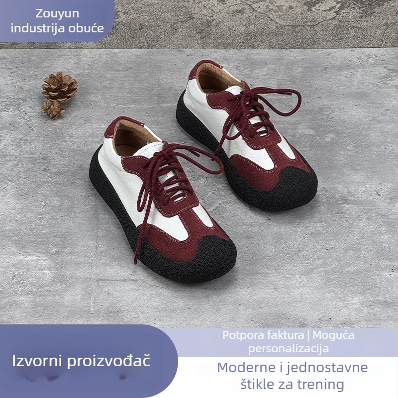 Casual ženske tenisice s vezicama, gornji dio: prvi sloj goveđe kože, okrugli vrh, gumeni potplat, niski pet (1-3 cm)
