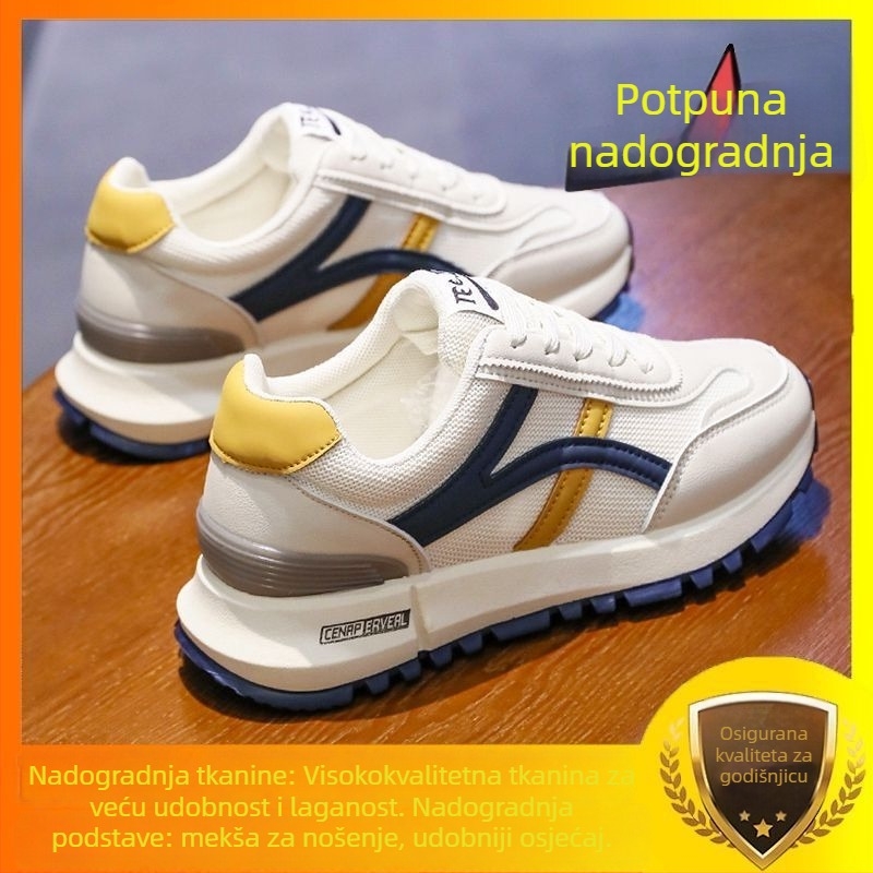 Ženske casual tenisice s mrežastim gornjim dijelom, okrugli vrh, niski gornji dio, 3–5 cm debeli peta, EVA uložak, gumena potplat injekcijskim oblikovanjem, vezanje