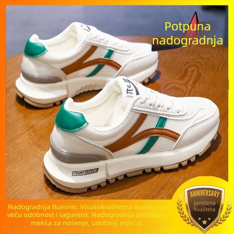 Ženske casual tenisice s mrežastim gornjim dijelom, okrugli vrh, niski gornji dio, 3–5 cm debeli peta, EVA uložak, gumena potplat injekcijskim oblikovanjem, vezanje