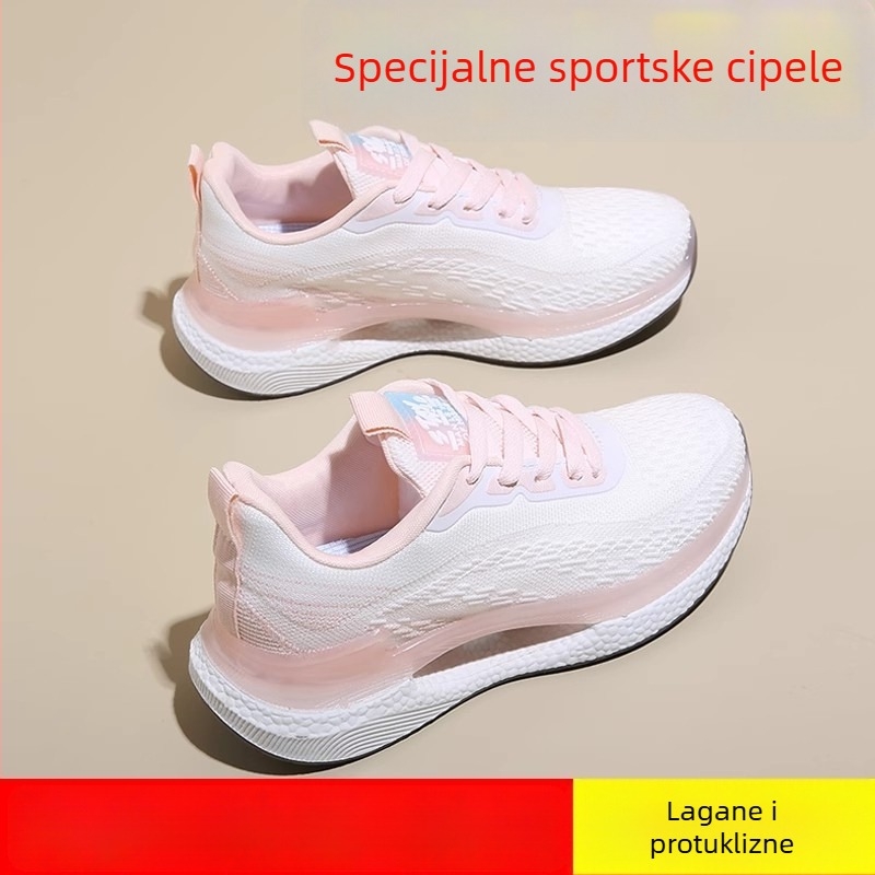 Ženske mrežaste tenisice za trčanje — prozračne, lagane, s amortizacijom, vezanje na šnuru (Gornji dio: mreža; Đon: guma; Zatvaranje: šnuralj; Nos: okrugli; Peta: niska)