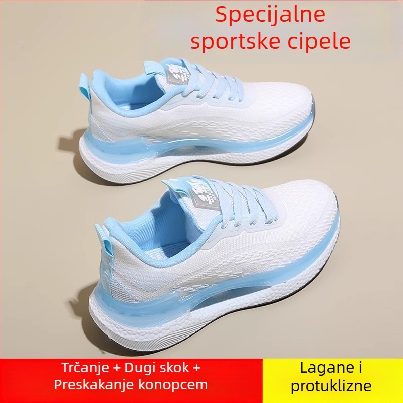 Ženske mrežaste tenisice za trčanje — prozračne, lagane, s amortizacijom, vezanje na šnuru (Gornji dio: mreža; Đon: guma; Zatvaranje: šnuralj; Nos: okrugli; Peta: niska)
