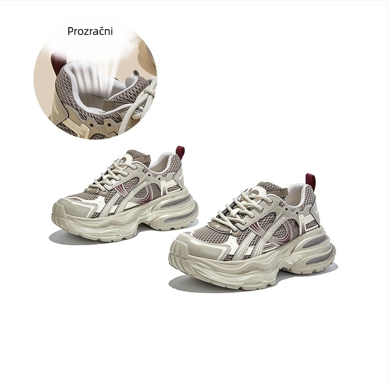 Ženske tenisice dad shoes s debelim potplatom - gornji dio PU+mesh, prednje vezanje, 6–8 cm visina potplata, podstava od tekstila, proljeće–jesen casual