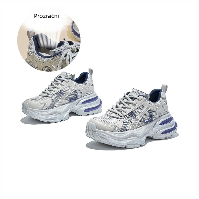 Ženske tenisice dad shoes s debelim potplatom - gornji dio PU+mesh, prednje vezanje, 6–8 cm visina potplata, podstava od tekstila, proljeće–jesen casual