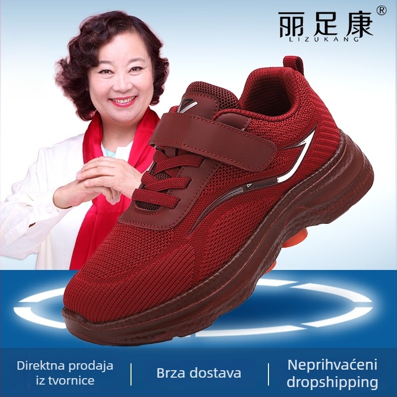 Unisex tenisice za hodanje za starije osobe, prozračne i lagane s mekom đonom, zatvarač Velcro, gornji dio od mrežaste tkanine, PU đon, PU uložak