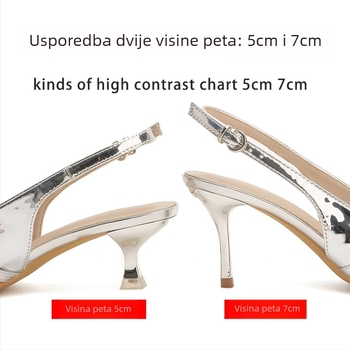 Ženske sandale na stileto petom s oštrim nosom, patent koža, kopča s jednim remenom, ljeto 2025