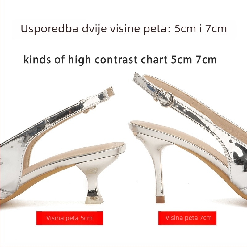 Ženske sandale na stileto petom s oštrim nosom, patent koža, kopča s jednim remenom, ljeto 2025