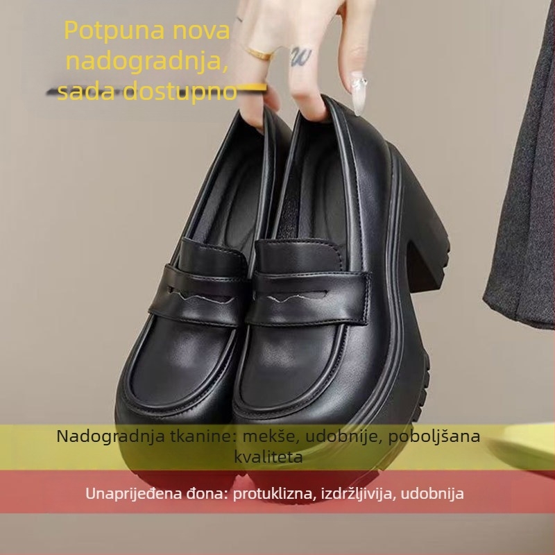 Loaferice u britskom stilu s okruglim vrhom, gornji materijal: super vlakno, gumena potplatica, debeli pet 6–8 cm, niski otvor (jesen 2024)