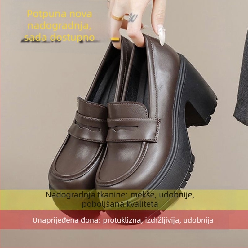 Loaferice u britskom stilu s okruglim vrhom, gornji materijal: super vlakno, gumena potplatica, debeli pet 6–8 cm, niski otvor (jesen 2024)