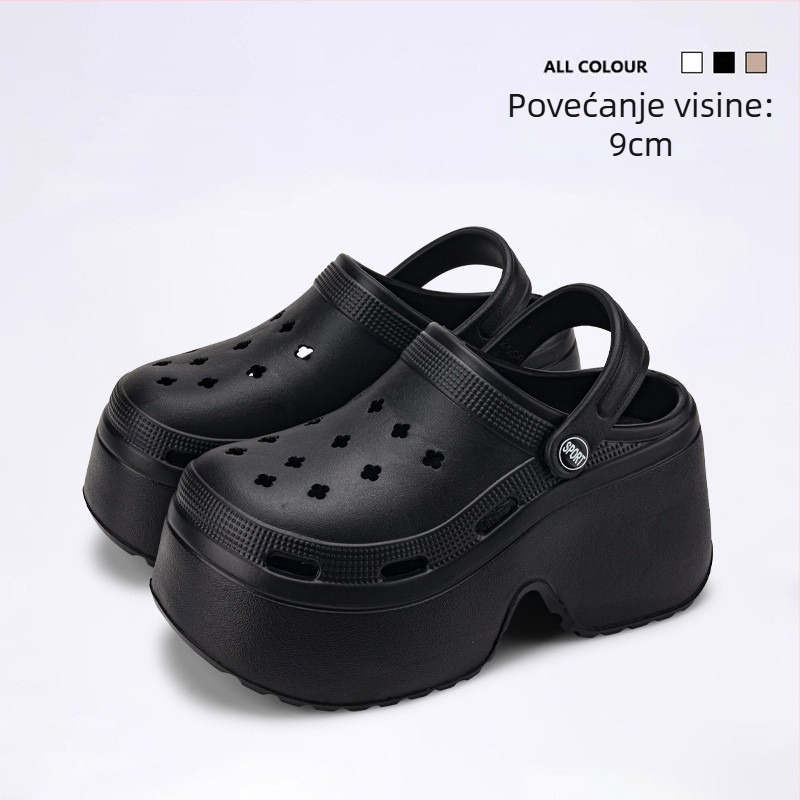 Cleotk ženske Crocs-stil platform sandale za vanjsku upotrebu, EVA gornji dio i EVA potplat; visina platforme 9 cm; debljina potplata 8 cm; prozračne i protuklizavajuće.