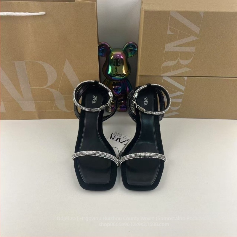 ZAMBA Sandale s jednim remenom - gornji dio od velura, kvadratni vrh, gumena podloga, ljeto 2025