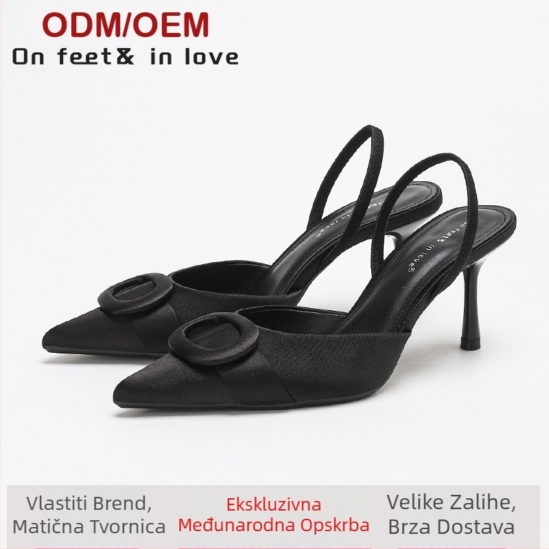 Sandale s jednim remenom, špicast vrh, stražnji remen, tanak potpetica 6–8 cm, jesen 2025