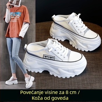 Ženske sandale s podizanjem visine, mrežasti unutarnji dio, dvostruki kožni gornji dio, okrugli vrh, PU potplat, ljeto 2023