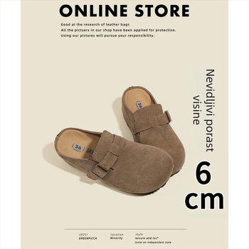 Ženske cipele od prave kože s debelim potplatom u Birkenstock stilu, zatvoren vrh, slip-on, gumena potplata, unutrašnjost od super vlakana