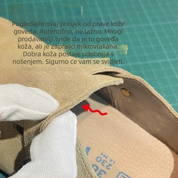 Ženske cipele od prave kože s debelim potplatom u Birkenstock stilu, zatvoren vrh, slip-on, gumena potplata, unutrašnjost od super vlakana