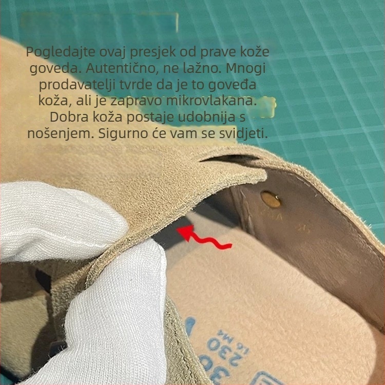 Ženske cipele od prave kože s debelim potplatom u Birkenstock stilu, zatvoren vrh, slip-on, gumena potplata, unutrašnjost od super vlakana