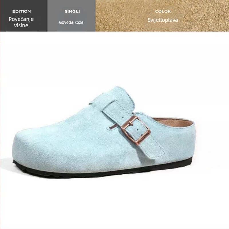Ženske cipele od prave kože s debelim potplatom u Birkenstock stilu, zatvoren vrh, slip-on, gumena potplata, unutrašnjost od super vlakana