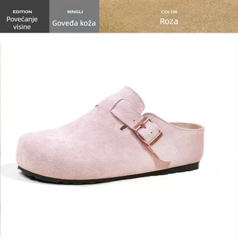 Ženske cipele od prave kože s debelim potplatom u Birkenstock stilu, zatvoren vrh, slip-on, gumena potplata, unutrašnjost od super vlakana
