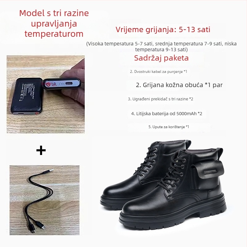Muške kožne čizme za snijeg – dvostruki sloj kože na gornjem dijelu, vunena podstava, protuklizna gumena potplat, visina peta 3-5 cm, casual stil
