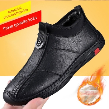 Muške kožne papuče za zimu, s fleec podstavom, slip-on, gumena potplata
