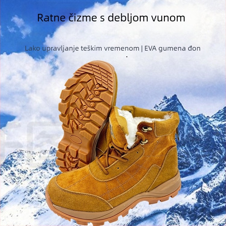 Muške snježne čizme s integriranom krznom na gornjem dijelu; podstava od ovčje vune; anti-slip gumeni potplat; okrugli vrh; zimski model