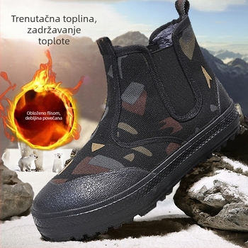 Unisex zimske papuče s fleece podstavom, platneni gornji dio, gumena potplata, zaobljena špička