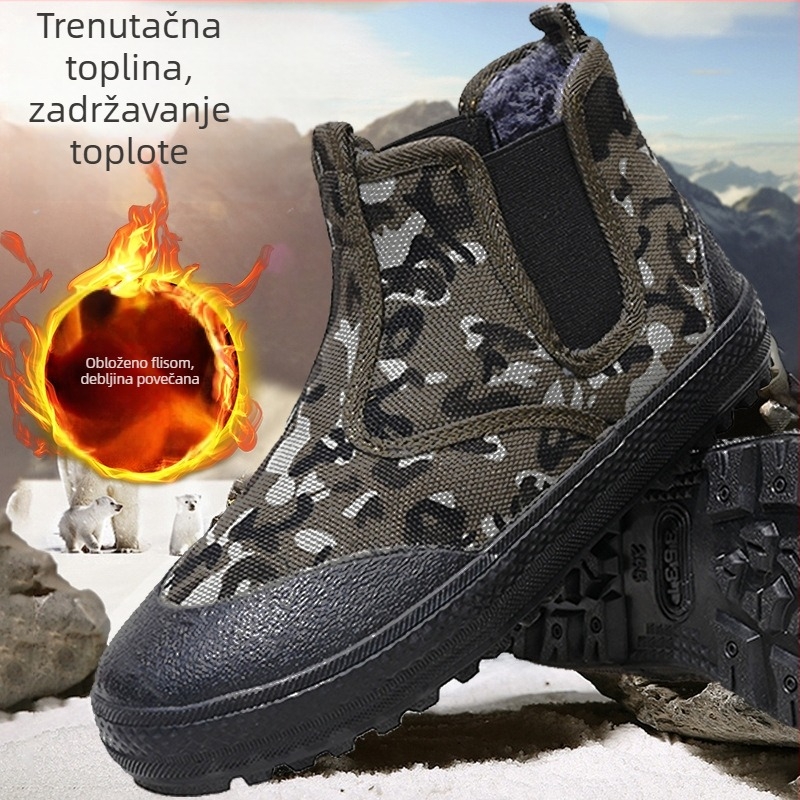 Unisex zimske papuče s fleece podstavom, platneni gornji dio, gumena potplata, zaobljena špička
