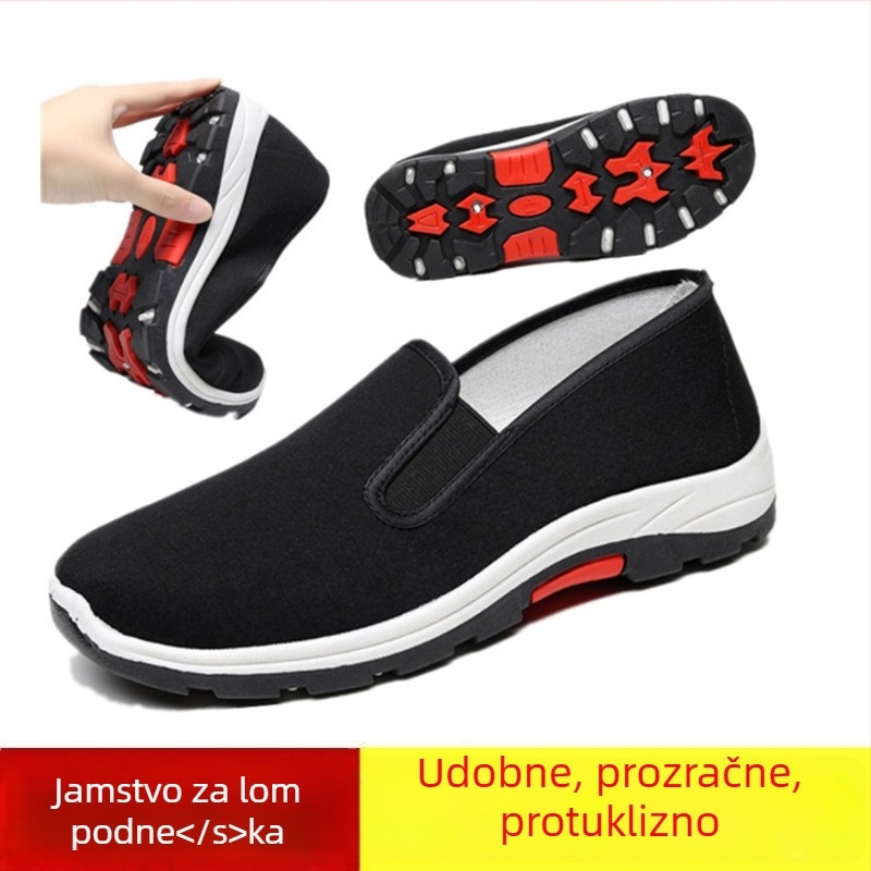 Muške planinarske cipele bez vezica — prozračni platneni gornji dio, injekcijska potplat,tekstilna uložak, niski potplat 1–3 cm