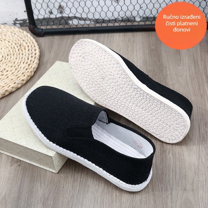 Platnene ravne cipele slip-on, okrugla nosnica, niski gornji dio, prozračna unutrašnjost, potplat s više slojeva