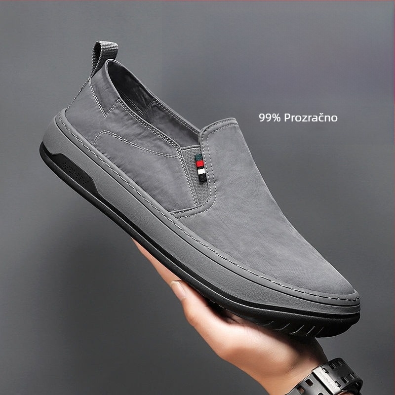 Muške slip-on platnene tenisice – prozračne, lagane, otporne na habanje; platneni gornji dio, gumeni potplat, EVA uložak, oštar nos