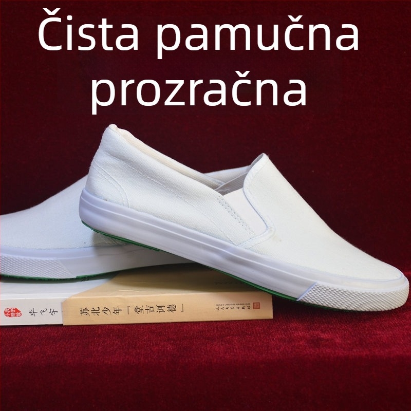 Protuklizne radne tenisice od pamuknog platna, slip-on dizajn, gumeni potplat, niski pet 1–3 cm, unisex