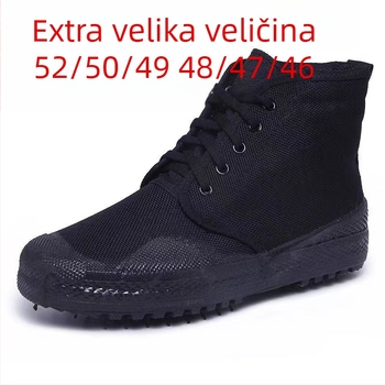 Zaštitne radne cipele, zaobljena nosnica, platneni gornji dio, visok vrh, gumeni potplat, vezanje sprijeda