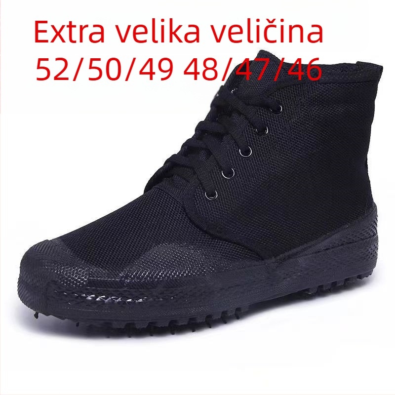 Zaštitne radne cipele, zaobljena nosnica, platneni gornji dio, visok vrh, gumeni potplat, vezanje sprijeda