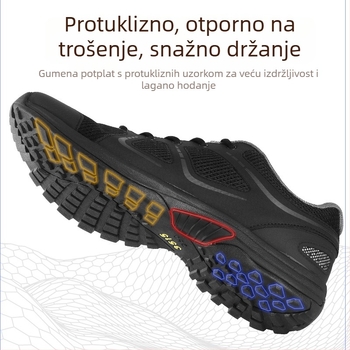 Muške planinarske tenisice – prozračni gornji dio od platna, protivklizna gumena potplat, visok vrat, vezanje šnurkama, mrežasti unutarnji dio