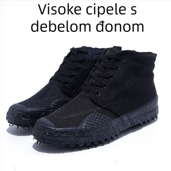 Jiefang muške radne cipele s visokim gornjim dijelom, platnena gornja, gumeni potplat, prozračni unutarnji dio, PU ulošak, prednje vezivanje, vulkanizirana konstrukcija