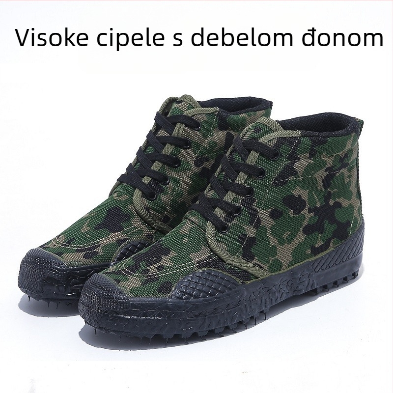 Jiefang muške radne cipele s visokim gornjim dijelom, platnena gornja, gumeni potplat, prozračni unutarnji dio, PU ulošak, prednje vezivanje, vulkanizirana konstrukcija