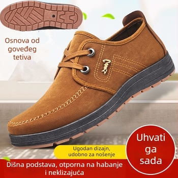 Muške radne cipele s protukliznom potplatom, gornji dio od umjetne kože, tekstilna podstava s flecom, prednje vezivanje, niski potpetica 1–3 cm