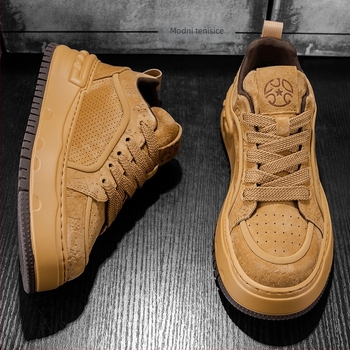 Muške tenisice s platformom za povećanje visine, gornji dio od sintetičke kože, vezanje na špage, zaobljeni vrh, EVA uložak, PVC đon