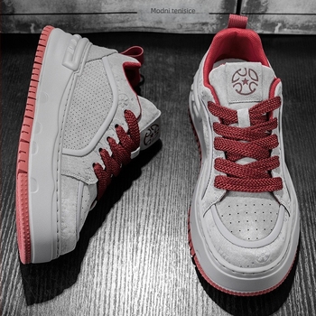 Muške tenisice s platformom za povećanje visine, gornji dio od sintetičke kože, vezanje na špage, zaobljeni vrh, EVA uložak, PVC đon