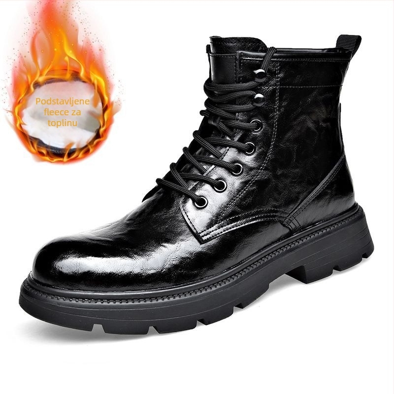 Martin Boots Muške visoke zimske čizme od kože s ovčjim krznom za toplinu (Gornji dio: split koža • Đon: guma • Unutarnja podstava: ovčja koža • Uložak: PU • Visina: visoka)
