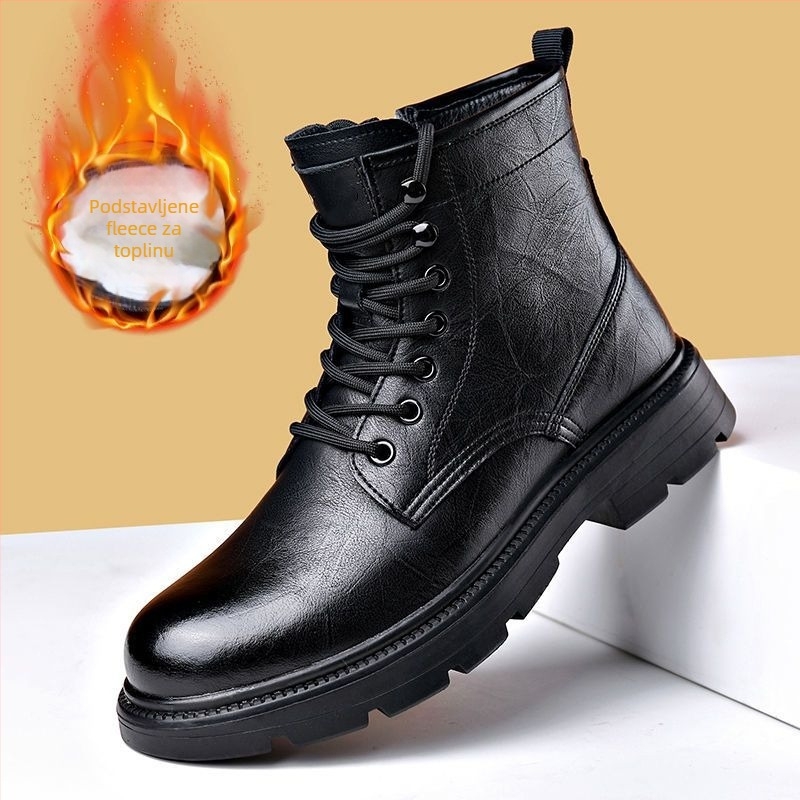 Martin Boots Muške visoke zimske čizme od kože s ovčjim krznom za toplinu (Gornji dio: split koža • Đon: guma • Unutarnja podstava: ovčja koža • Uložak: PU • Visina: visoka)