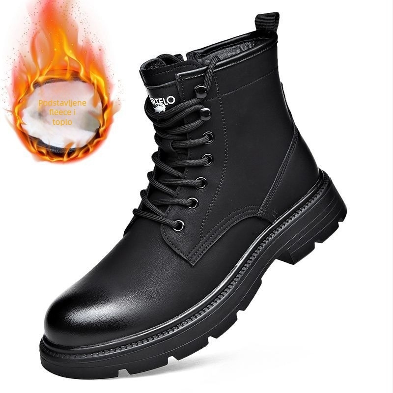 Martin Boots Muške visoke zimske čizme od kože s ovčjim krznom za toplinu (Gornji dio: split koža • Đon: guma • Unutarnja podstava: ovčja koža • Uložak: PU • Visina: visoka)