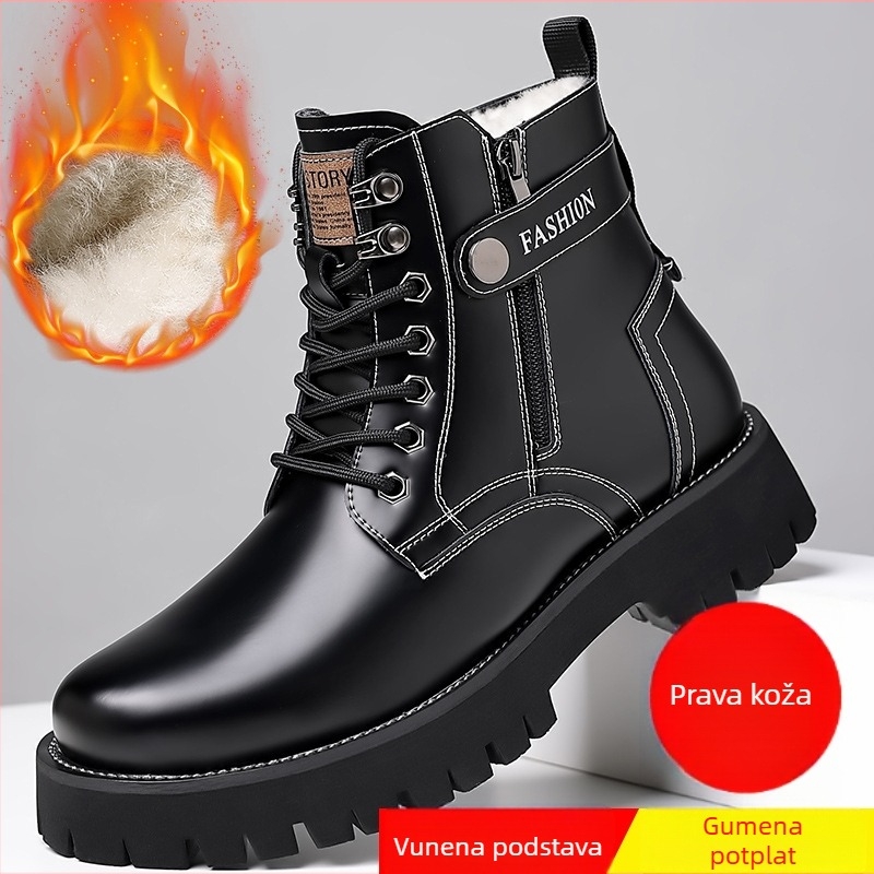 Martin čizme za muškarce, gornji dio od split kože, ulošak od ovčje vune, gumena potplat, niski pet (1–3 cm)