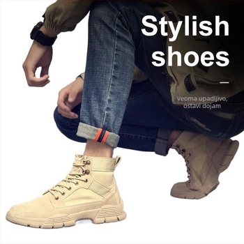 Muške prozračne polvisoke taktičke radne čizme (Gornji dio: koža svinje drugog sloja; Unutrašnjost: mikrovlakna koža; Potplat: guma; Sezona: proljeće i jesen)